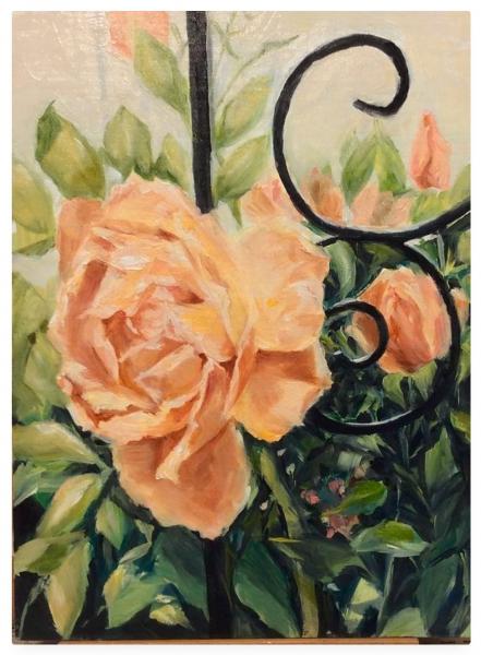 painting of a salmon colored rose