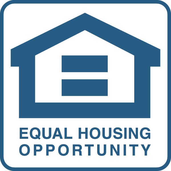Outline of a house with the equal sign inside and the words Equal Housing Opportunity below.